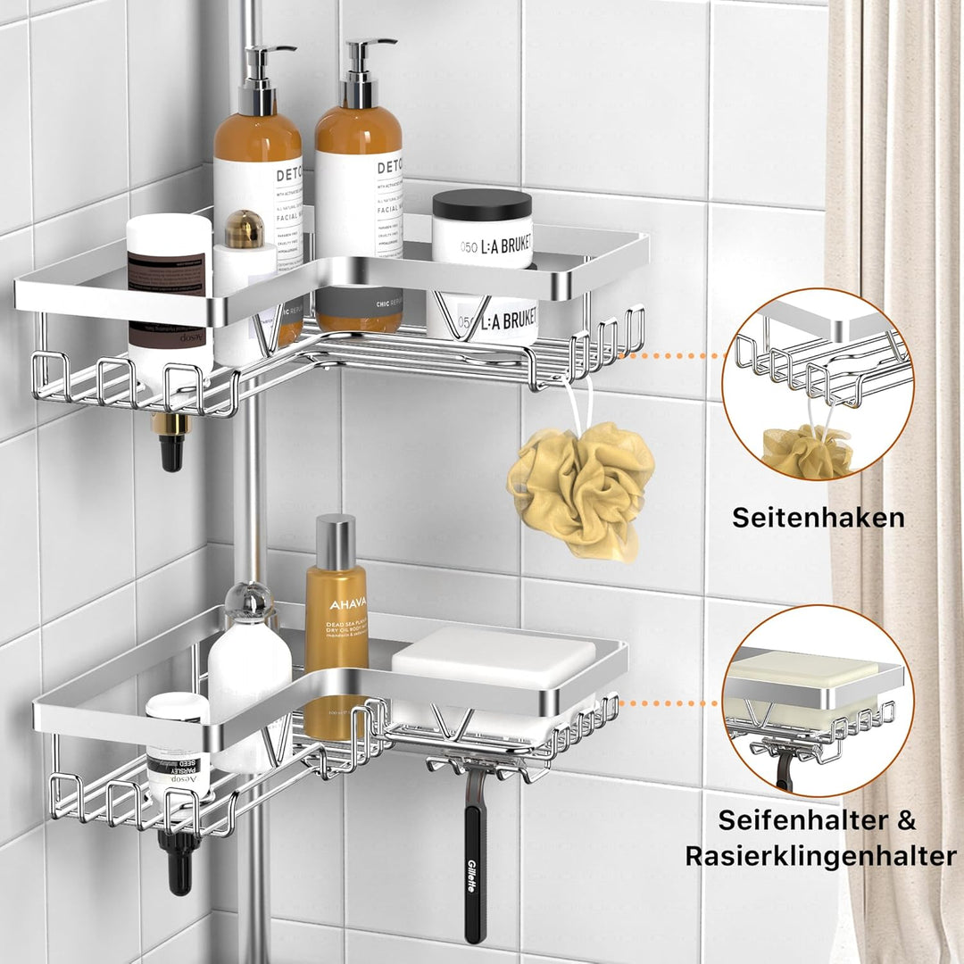 Kegii Duschablage, Teleskop Duschregal ohne Bohren, Eckregal Teleskopregal Badezimmer Organizer Edel