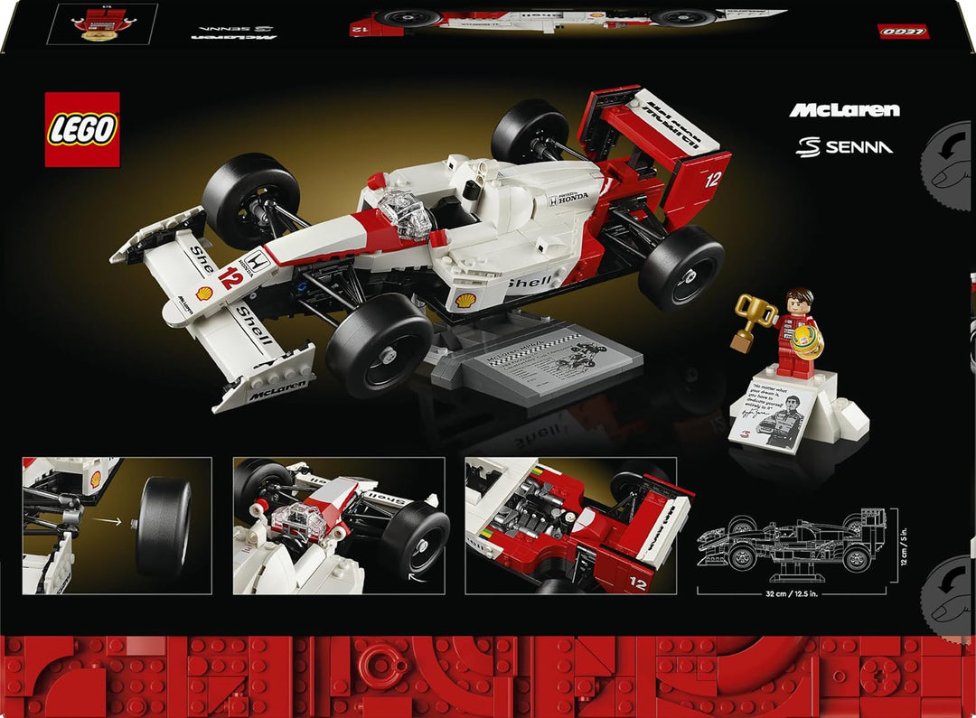 Lego Icons McLaren MP4/4 &amp; Ayrton Senna Modellauto Set, F1 Rennwagen Bausatz für Erwachsene mit Renn