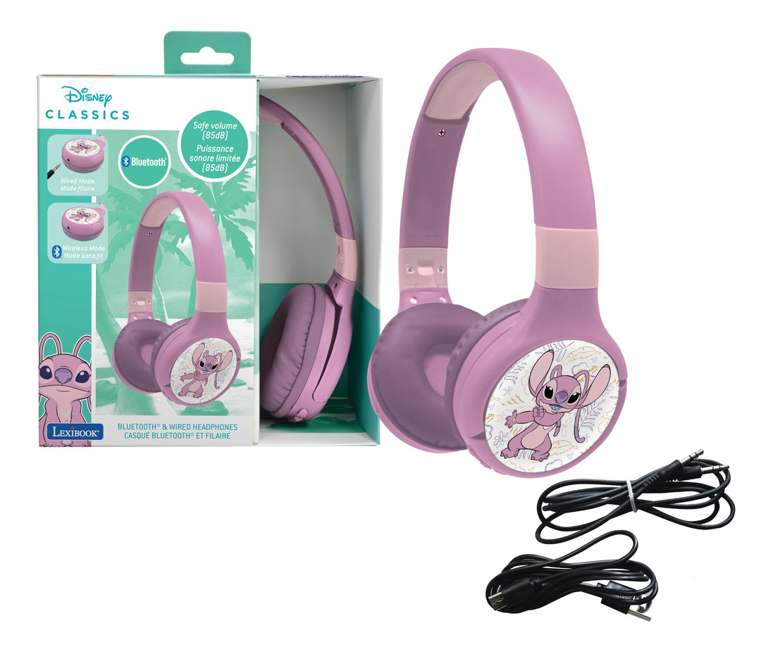 Lexibook, Disney Stitch, Angel 2-in-1 Bluetooth- und Kabelkopfhörer mit Mikrofon und Steuertasten, f