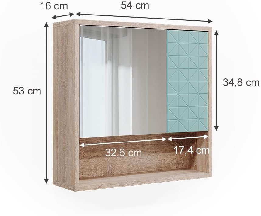 Vicco Bad Spiegelschrank Agasta, Mintgrün/Sonoma, 54 x 53 cm Mintgrün Spiegelschrank, Mintgrün Spieg
