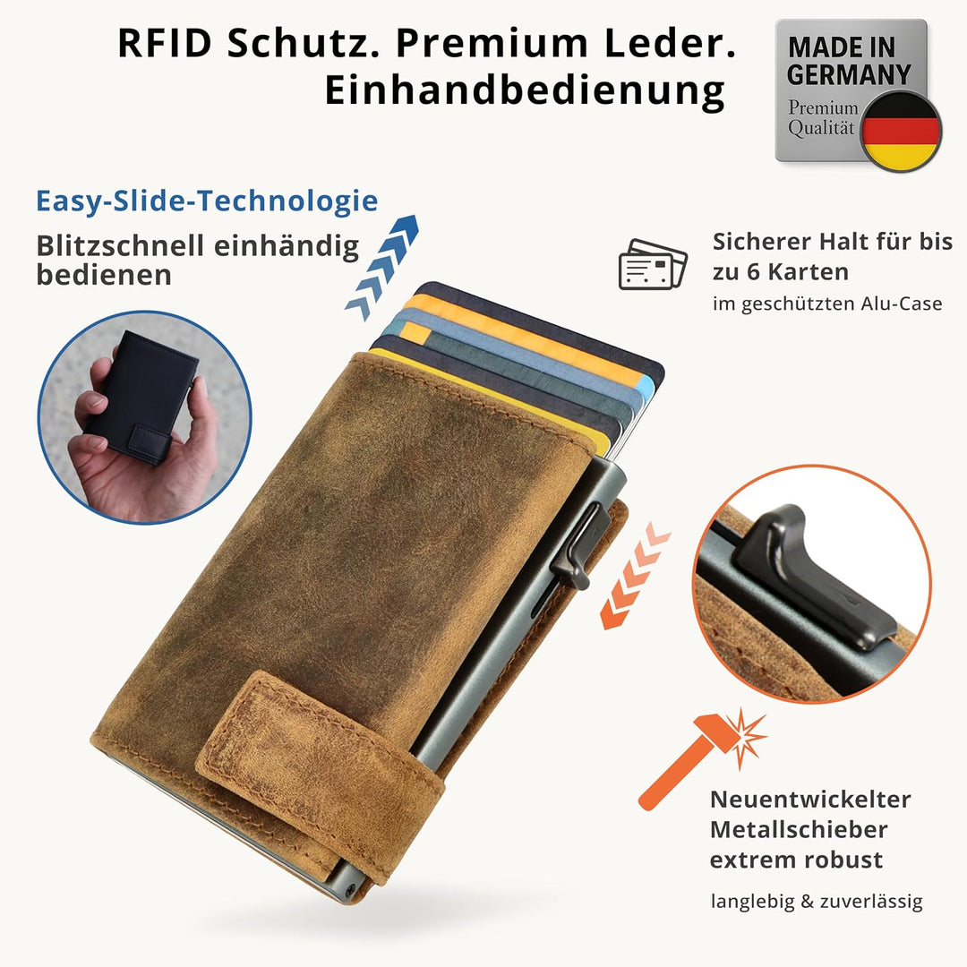 SecWal Kartenetui mit Münzfach Druckknopf inkl. Geschenkbox - Made in Germany - Echtleder Mini Geldb