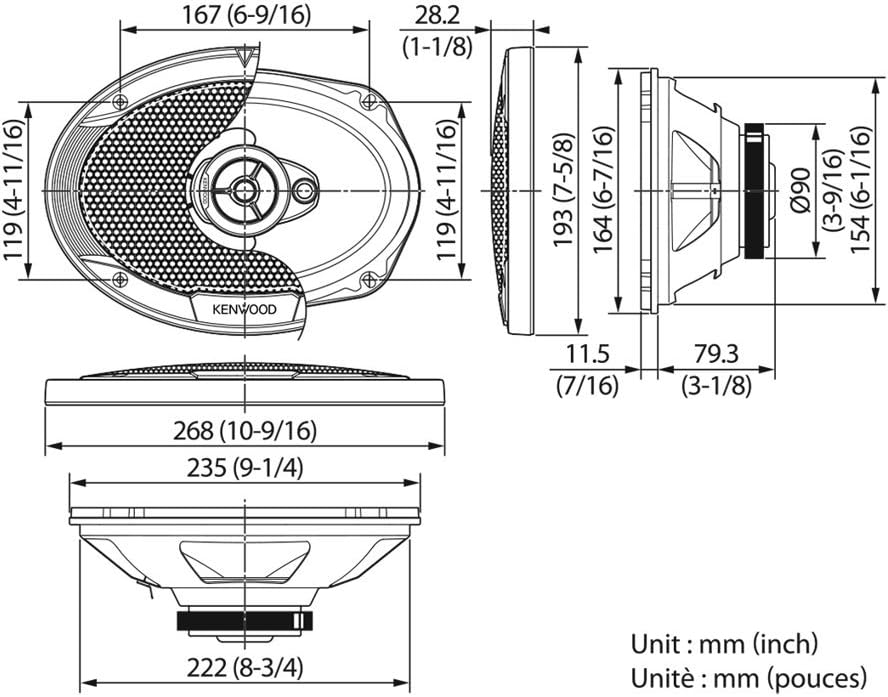 Kenwood KFC-S6976EX Ovaler 3-Wege-Lautsprecher, 2 Stück, schwarz