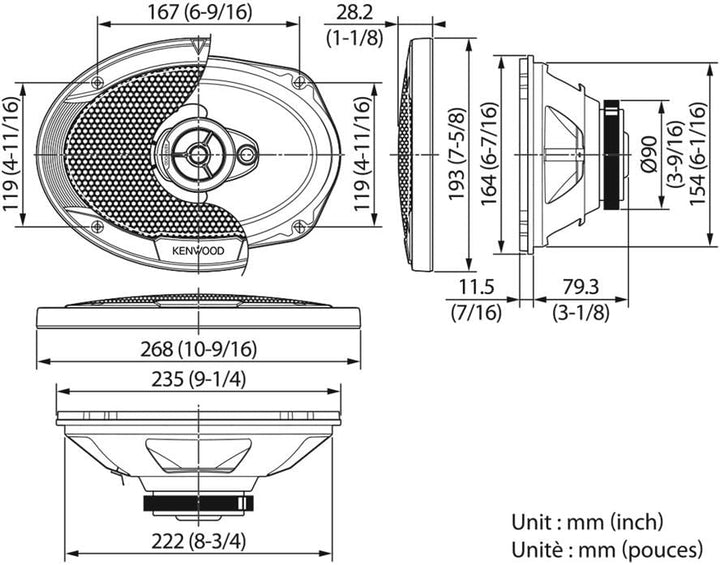 Kenwood KFC-S6976EX Ovaler 3-Wege-Lautsprecher, 2 Stück, schwarz