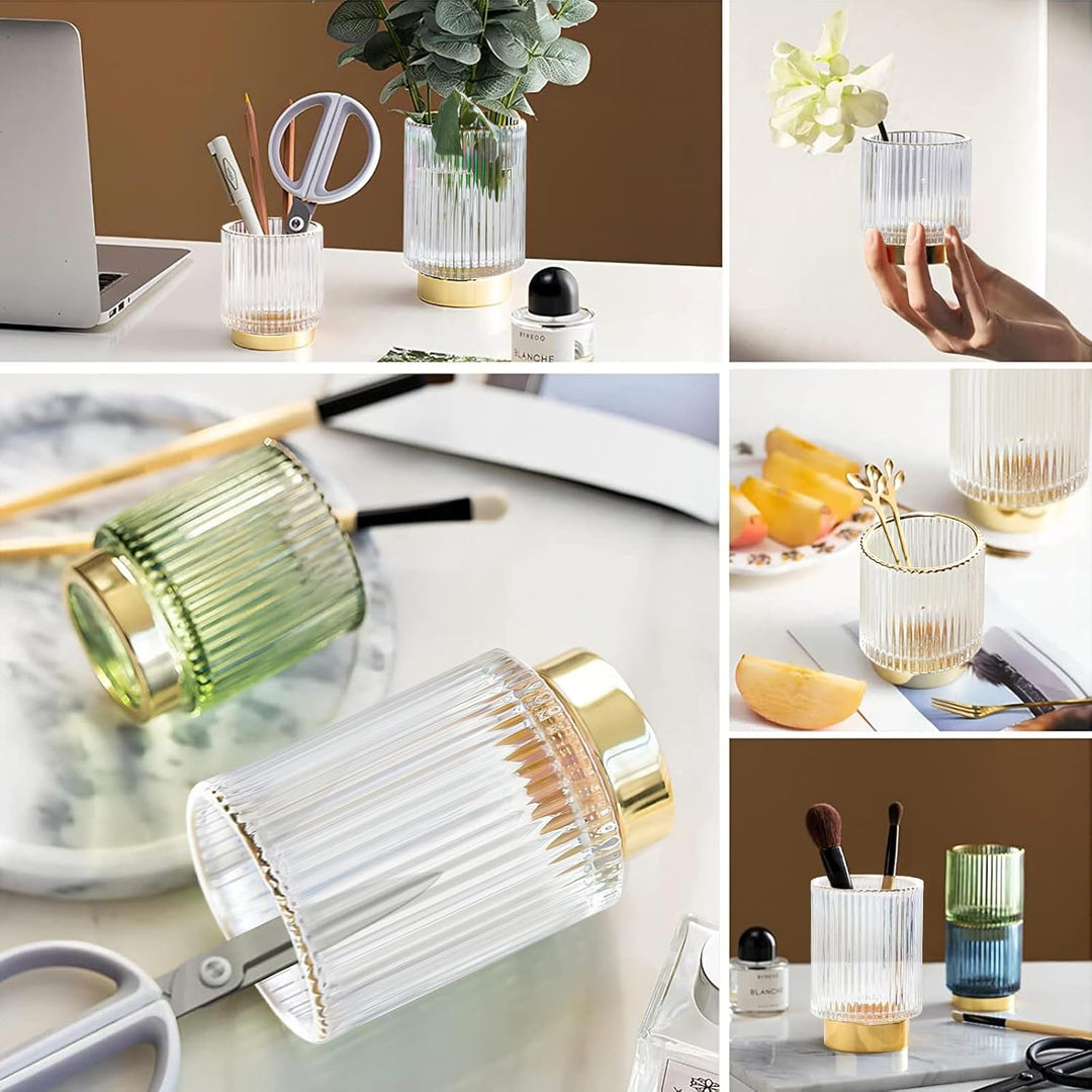 DASITON Make up Pinsel Organizer,Kosmetik Organizer Gold,Pinsel Organizer aus Glas,Pinselhalter Kosm