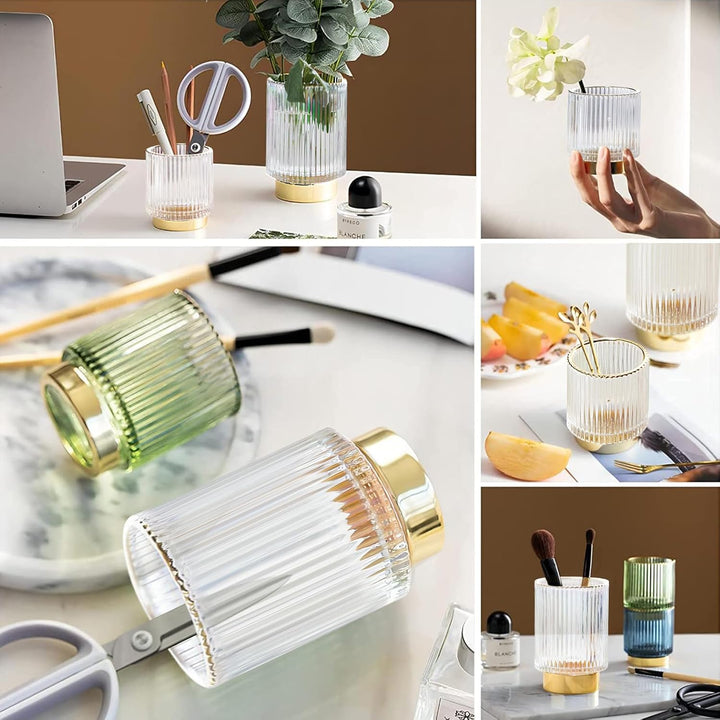 DASITON Make up Pinsel Organizer,Kosmetik Organizer Gold,Pinsel Organizer aus Glas,Pinselhalter Kosm
