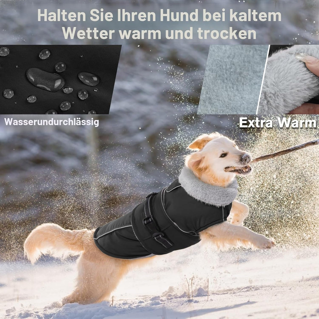 Lelepet Hundejacke Winter Warmer Hundemantel, Wasserdichter Wintermantel Fleece Hundeweste für Mitte