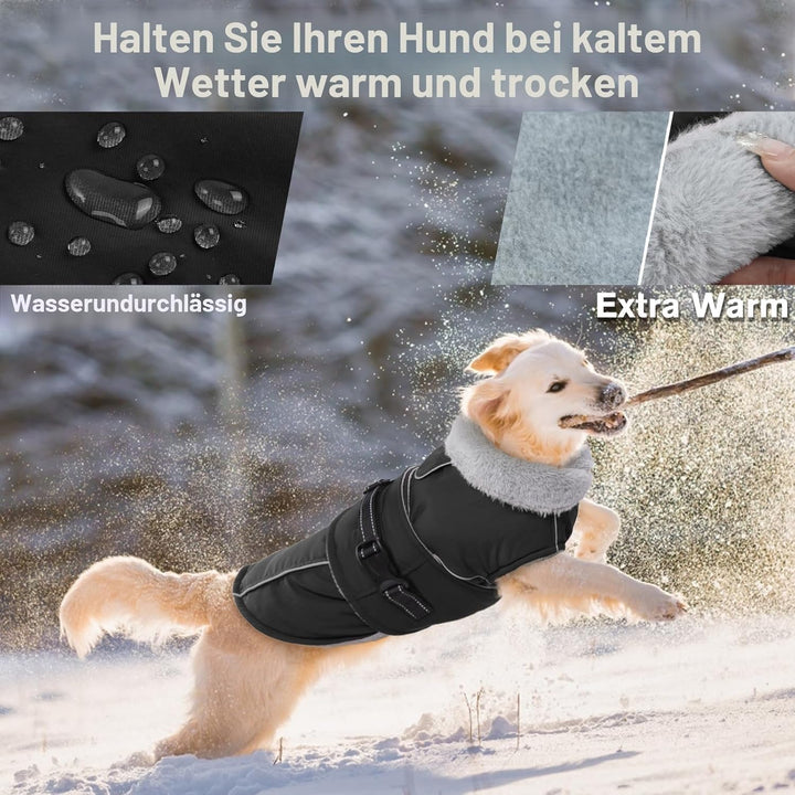 Lelepet Hundejacke Winter Warmer Hundemantel, Wasserdichter Wintermantel Fleece Hundeweste für Mitte