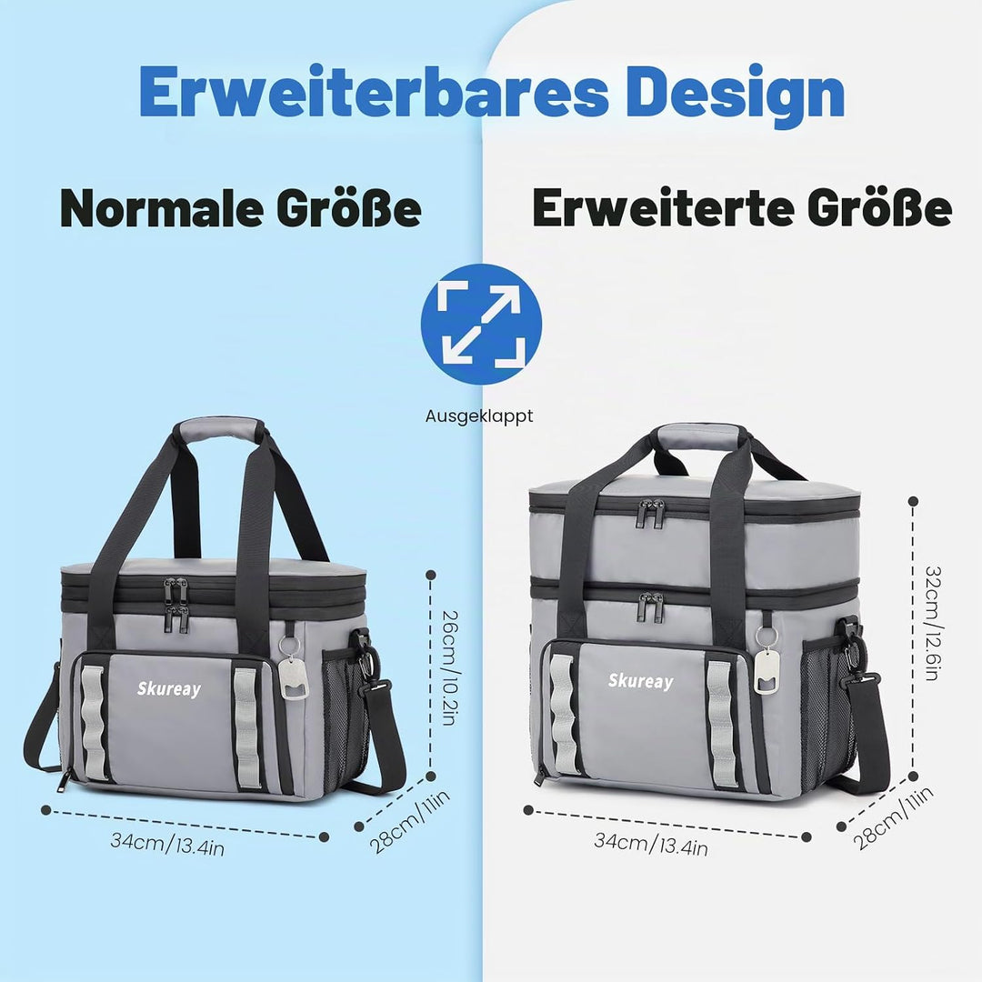 Grosse, erweiterbare Kühltasche aus weichem Material, doppelstöckige Lunchtasche für Damen und Herre