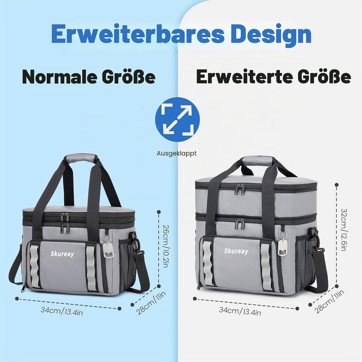 Grosse, erweiterbare Kühltasche aus weichem Material, doppelstöckige Lunchtasche für Damen und Herre