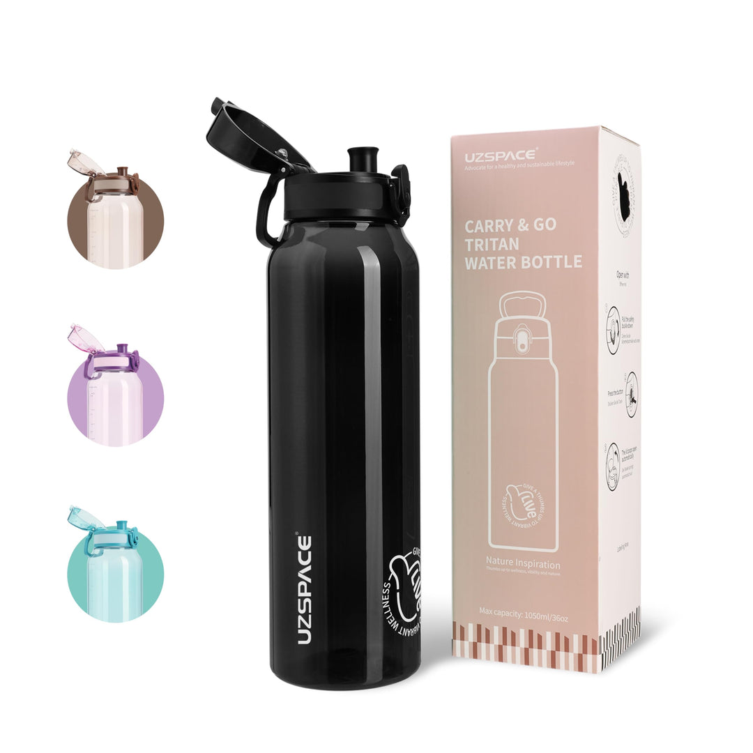 UZSPACE Trinkflasche Sport 1L, Tritan Bpa-Frei Trinkflasche Auslaufsicher mit Einhandbedienung, Kohl