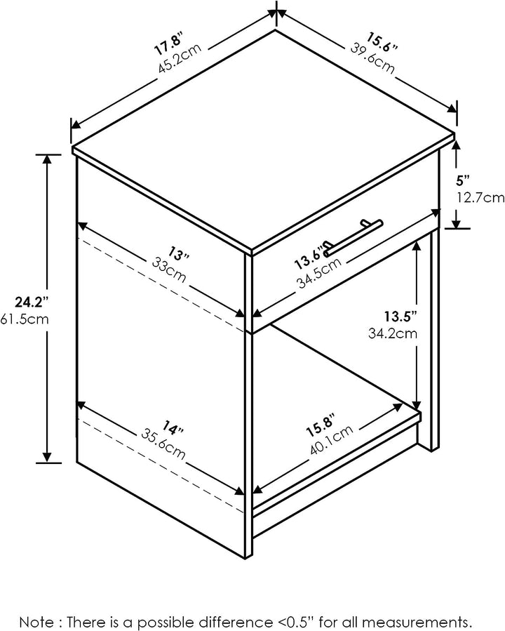 Furinno Tidur Nachttisch, Holz, Reines Weiss, 1-Pack Handle