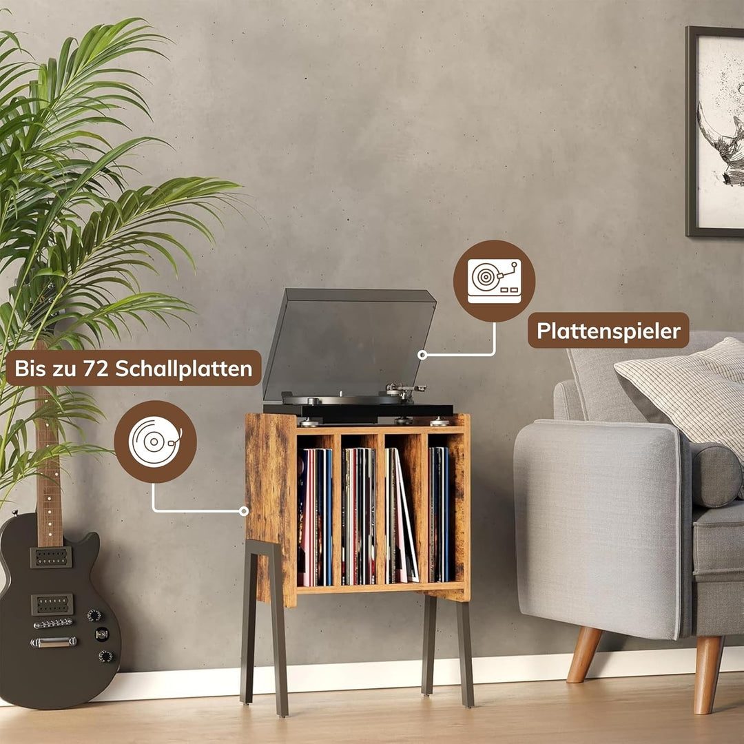 ACAZA Vinylmöbel Plattenspielertisch – Ständer für Plattenspieler und Schallplatten mit 4 Fächern –
