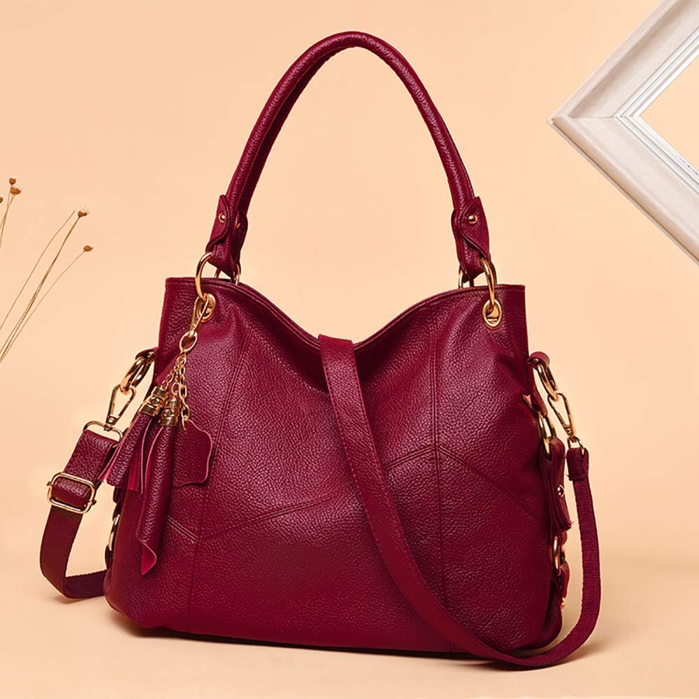 Kris Anna Hobo Quaste Damen Schultertaschen Handtasche Weinrot, Weinrot