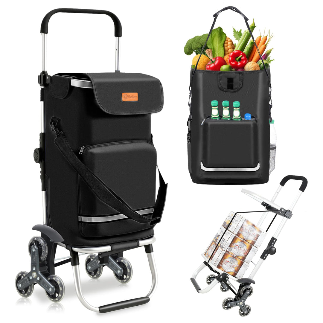 Sekey XXL Einkaufstrolley Treppensteiger mit 3 Rädern, Einkaufswagen für Camping und Einkäufe mit Hö