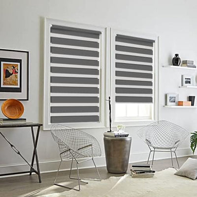 Eurohome Doppelrollo Klemmfix ohne Bohren, Duo Rollo,90cm x 220cm (Stoffbreite 86 cm) Grau Transpare