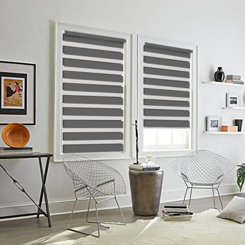Eurohome Doppelrollo Klemmfix ohne Bohren, Duo Rollo,120cm x 130cm (Stoffbreite 116 cm) Grau Transpa