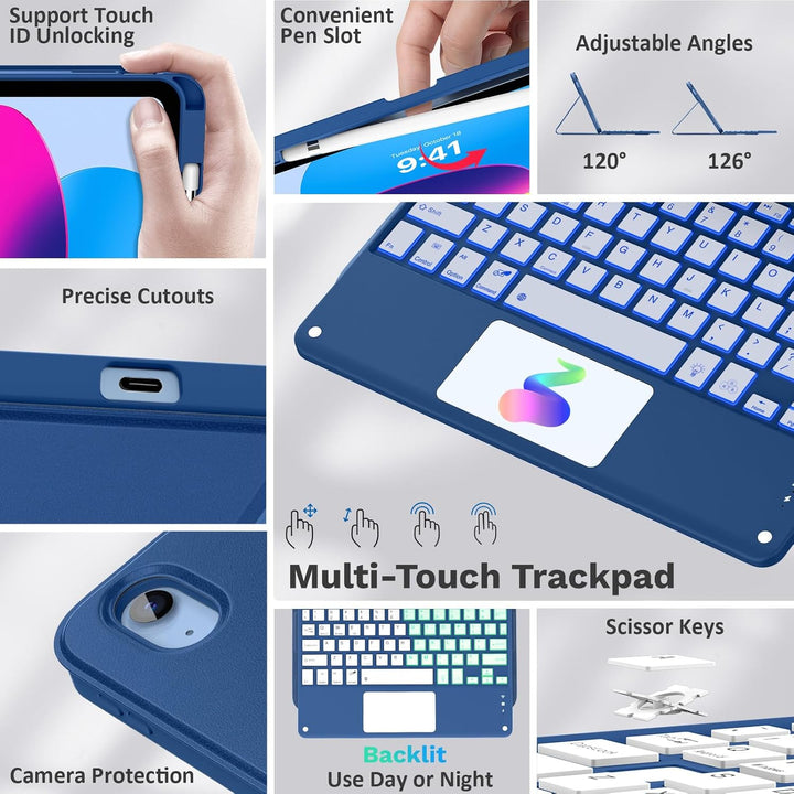 MoKo Touchpad Hülle mit Tastatur für iPad (A16) 11/10 Generation (11/10.9 Zoll) 2025/2022 mit Stifth