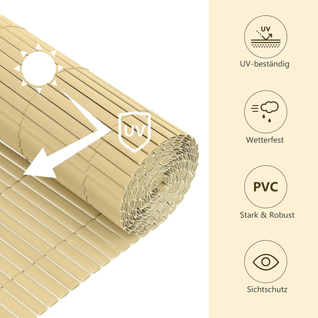 Ribelli® PVC Sichtschutzmatte Sichtschutzzaun Sichtschutz Zaun Balkon Windschutz (140 x 600 cm, Bamb