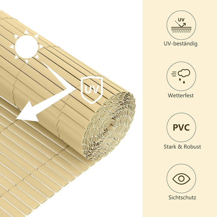 Ribelli® PVC Sichtschutzmatte Sichtschutzzaun Sichtschutz Zaun Balkon Windschutz (140 x 600 cm, Bamb