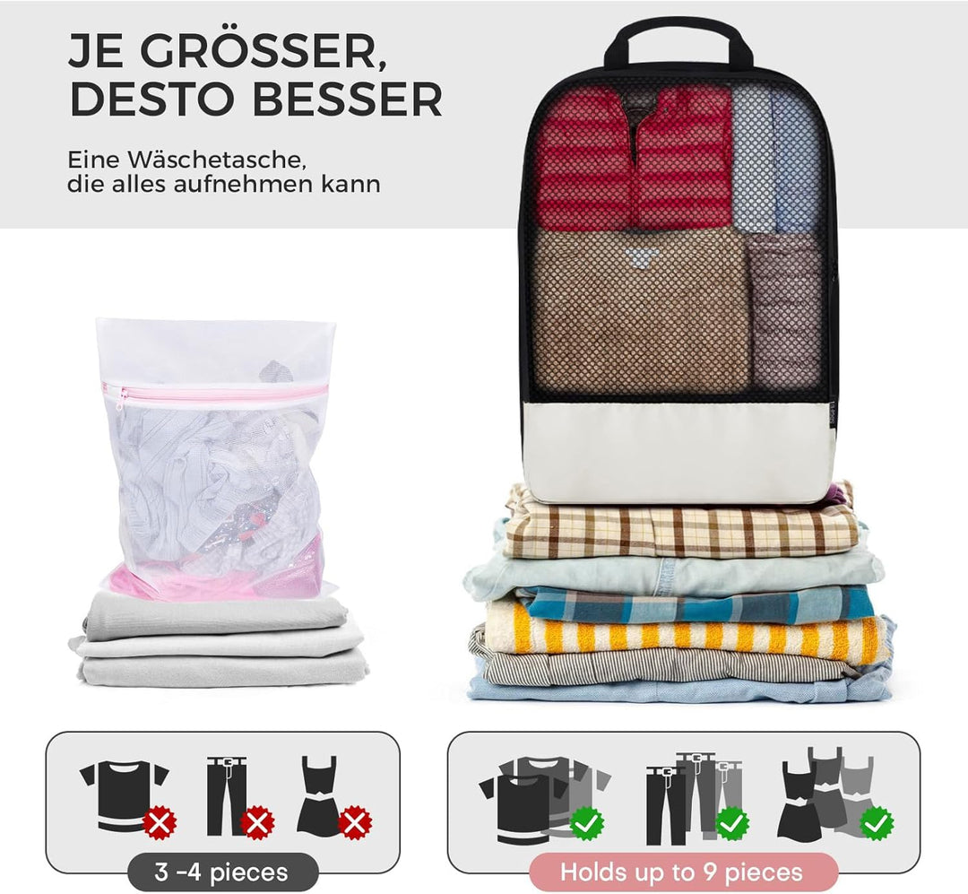 BAGLHER Packwürfel Kompression für die Reise - Extrem platzsparender Koffer-Organizer-Set, wasserdic