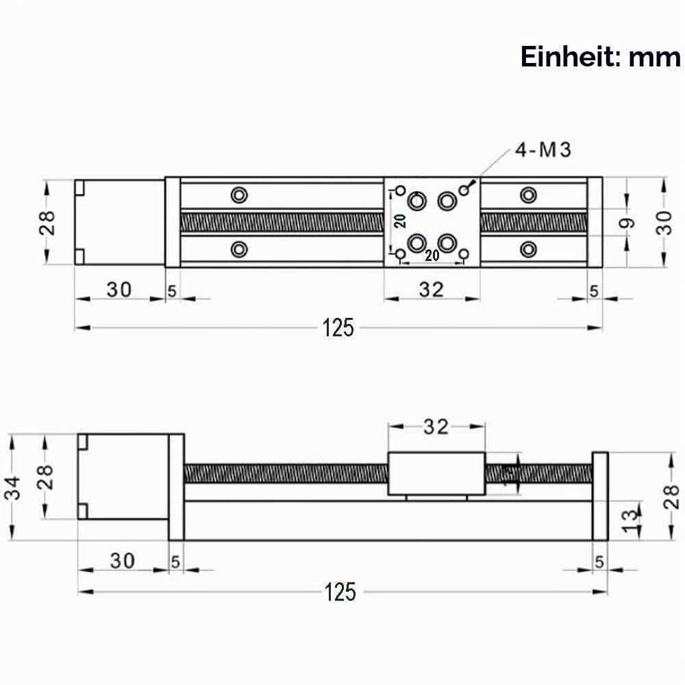 50mm effektive Verfahrlänge Mini Linear Rail Guide Gewindespindel T6x1 mit NEMA11 Schrittmotor für D
