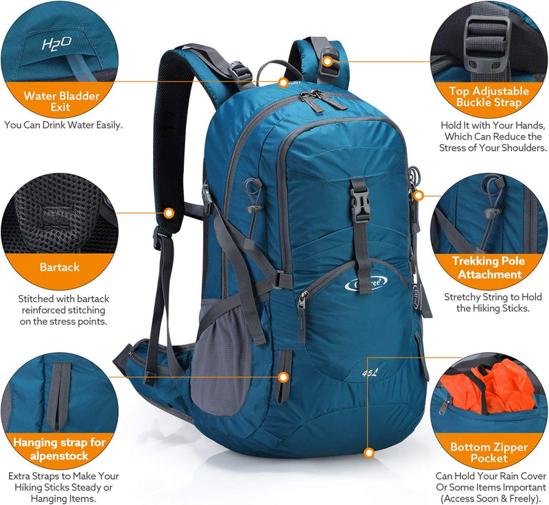 G4Free 45L Wanderrucksäcke mit Regenschutz Wasserdicht Trekkingrucksack Reiserucksack Outdoor Campin