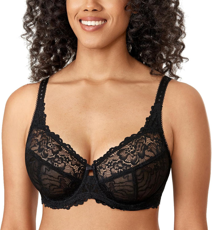 DELIMIRA Damen Minimizer BH Grosse Grössen ohne Polster Vollschalen mit Spitze 95J Schwarz, 95J Schw
