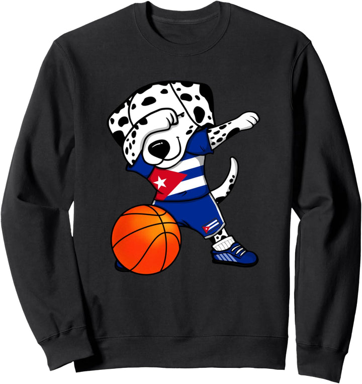 Dabbing Dalmatiner Hund Kuba Basketball Mannschaft Sport Sweatshirt