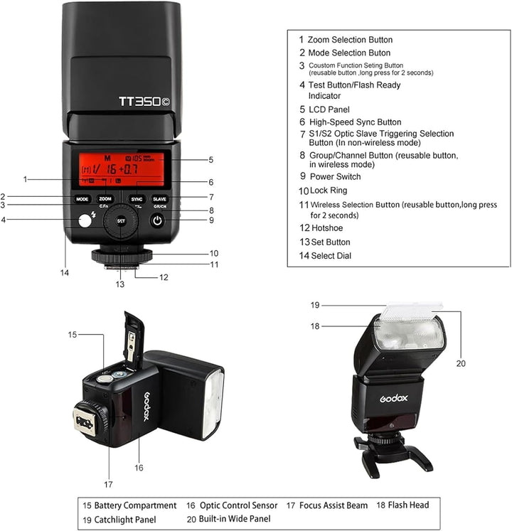 GODOX Blitzgerät TT350C Systemblitzgerät für Canon Kameras, Schwarz