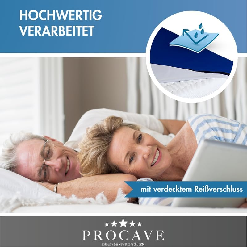 PROCAVE wasserdichter Matratzenbezug in blau. atmungsaktiv und abwischbar 180x220 cm für Matratzen-H