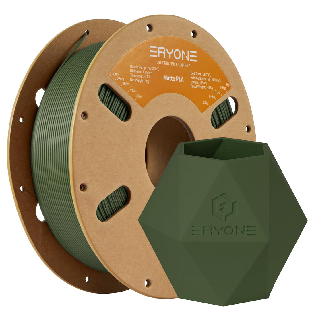 ERYONE 3D Drucker Matte Filament PLA 1 kg 1 Spool, 1.75mm +/-0.03mm, Matte Oliv grün Matte PLA-Oliv