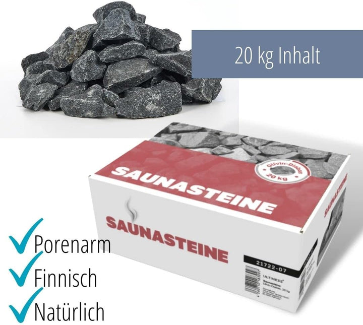 ULTINESS - Saunasteine 20 kg OLIVIN DIABAS finnische Aufgusssteine Dampfsteine für Saunaofen Elektro