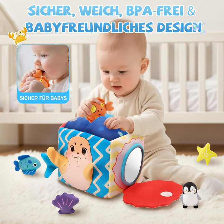 SAIMAND Baby Spielzeug 6-12 Monate – Überraschungs-Entwicklungsbox mit Meerestieren, Rassel & Spiege