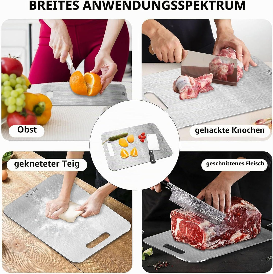 2 Stück Titan Schneidebrett, 304 Schneidebrett Edelstahl Titanium Cutting Board Doppelseitiges Leben