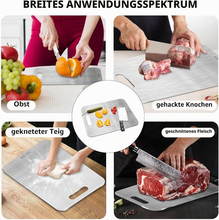 2 Stück Titan Schneidebrett, 304 Schneidebrett Edelstahl Titanium Cutting Board Doppelseitiges Leben