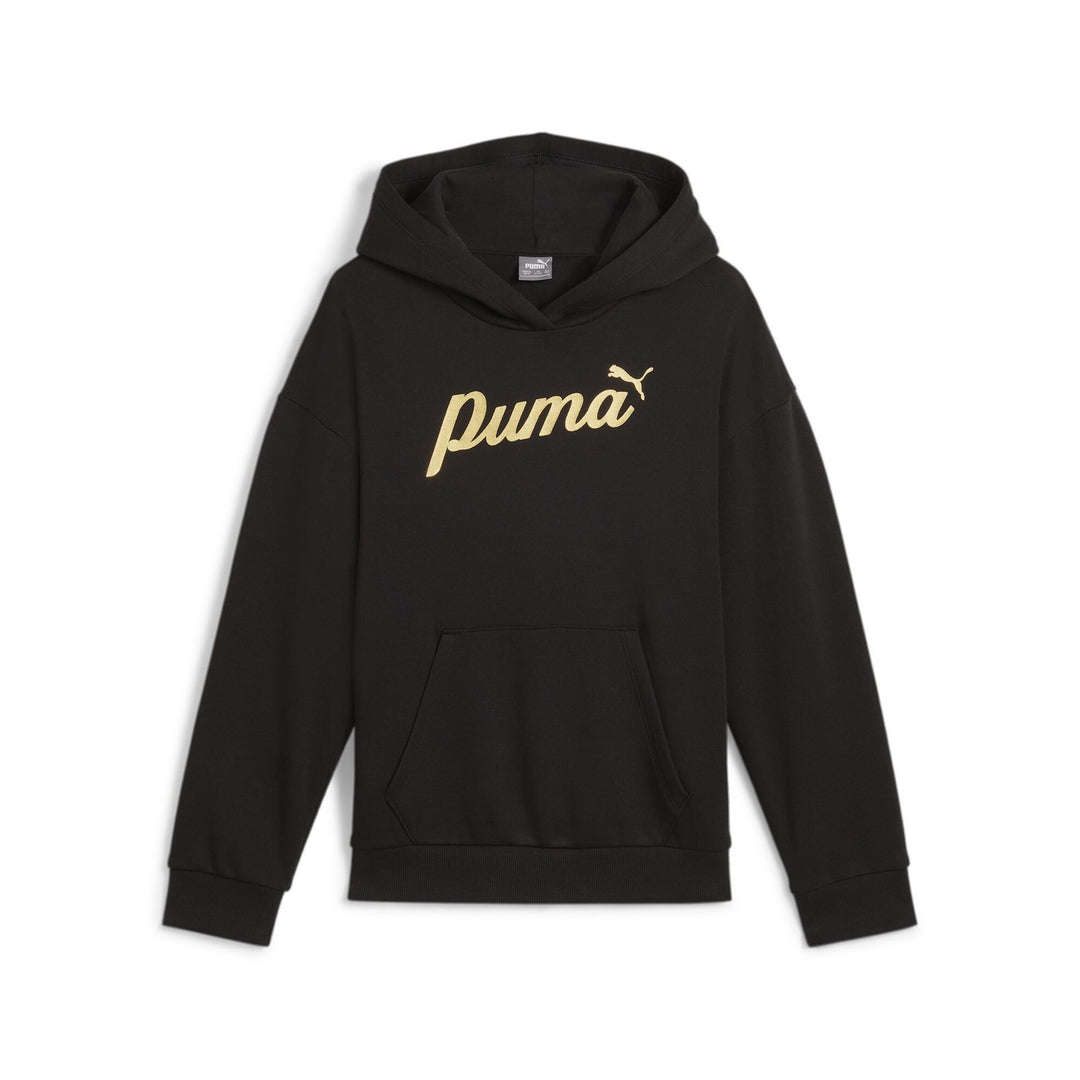 PUMA Mädchen ESS+ Script Metallic Hoodie FL G Schweiss 116 Black Gold Foil, 116 Black Gold Foil