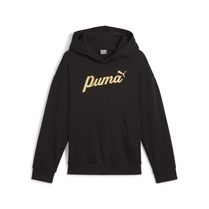 PUMA Mädchen ESS+ Script Metallic Hoodie FL G Schweiss 116 Black Gold Foil, 116 Black Gold Foil