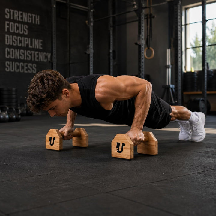 Uzman Parallettes Holz Liegestützgriffe Push Up Bars Calisthenics | Massivholz, rutschfeste Gummifüs