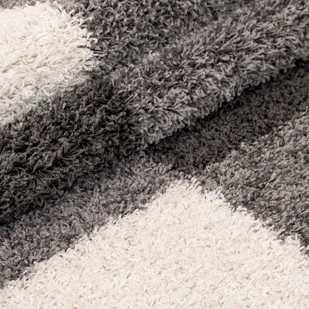 Carpetsale24 Teppich Wohnzimmer Moderne Kariert Design Shaggy Flokati 280 x 370 cm Hellgrau-Creme -