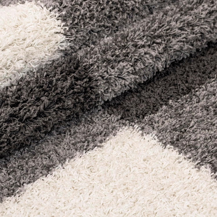 Carpetsale24 Teppich Wohnzimmer Moderne Kariert Design Shaggy Flokati 280 x 370 cm Hellgrau-Creme -