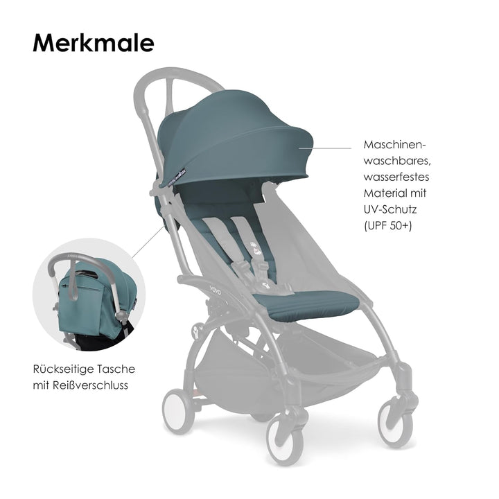 BABYZEN YOYO 6+ Textilset, Aqua - Nur Textilset: Sitzpolster, farbgleichen Verdecken und Reissversch