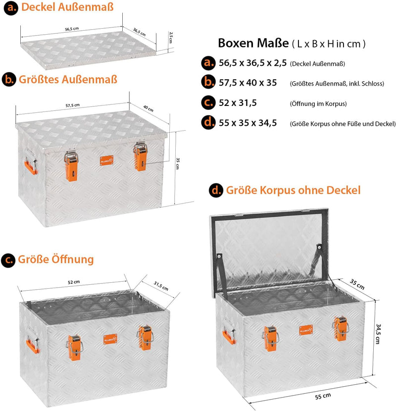 alubox Werkzeugkiste Riffelblech ABX-RL67 Aluminium 1,5mm Werkzeugkiste leicht und robust 67 Liter 0