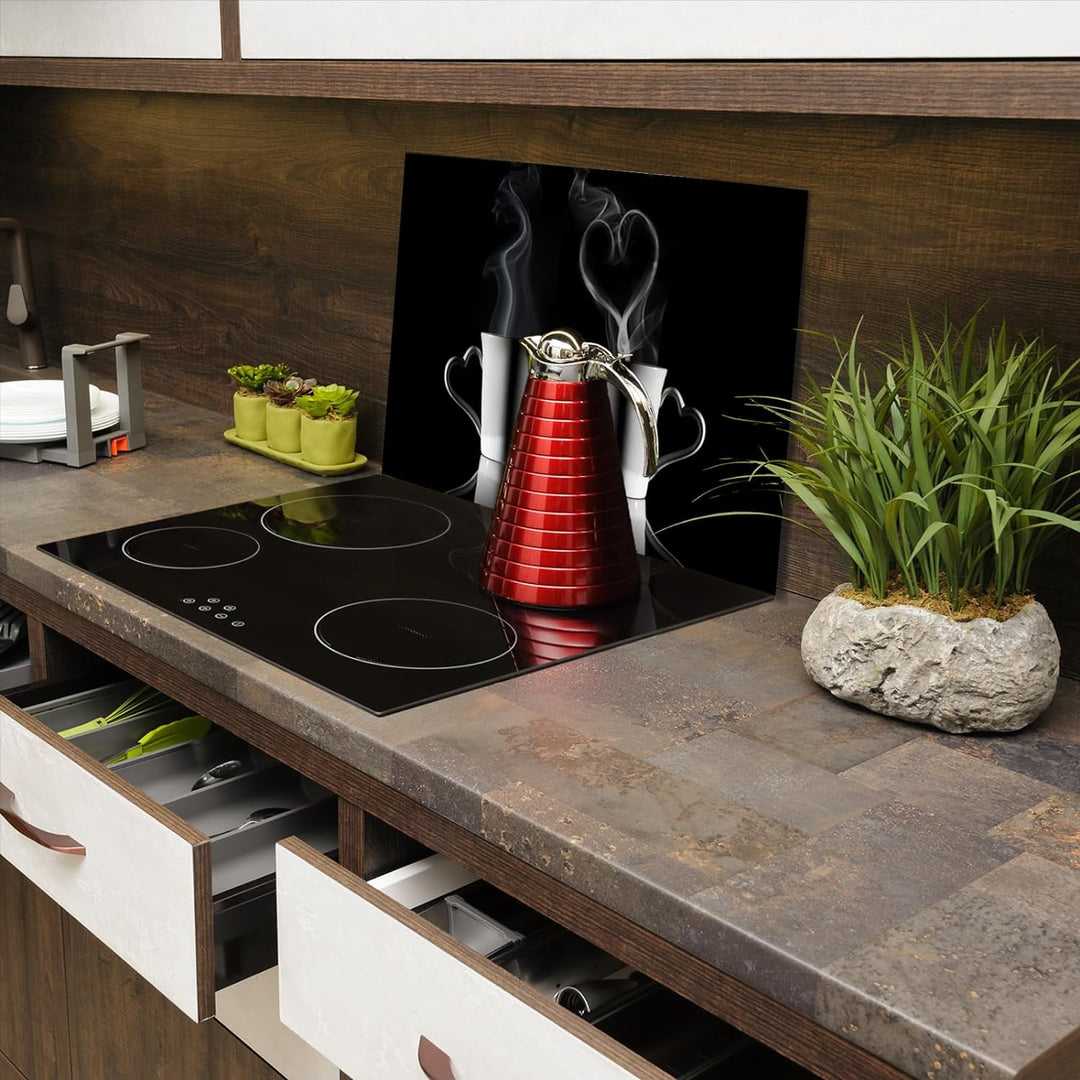 SmartDecoration Herdabdeckplatte Ceranfeldabdeckung aus Glas 90x52 cm Einteilig Motiv "Kaffee" Schwa