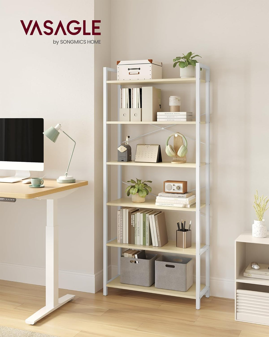 VASAGLE Regal, Bücherregal, Standregal, DVD-Regal, mit 6 Ebenen, Büroregal, offene Ablagen, für Büro