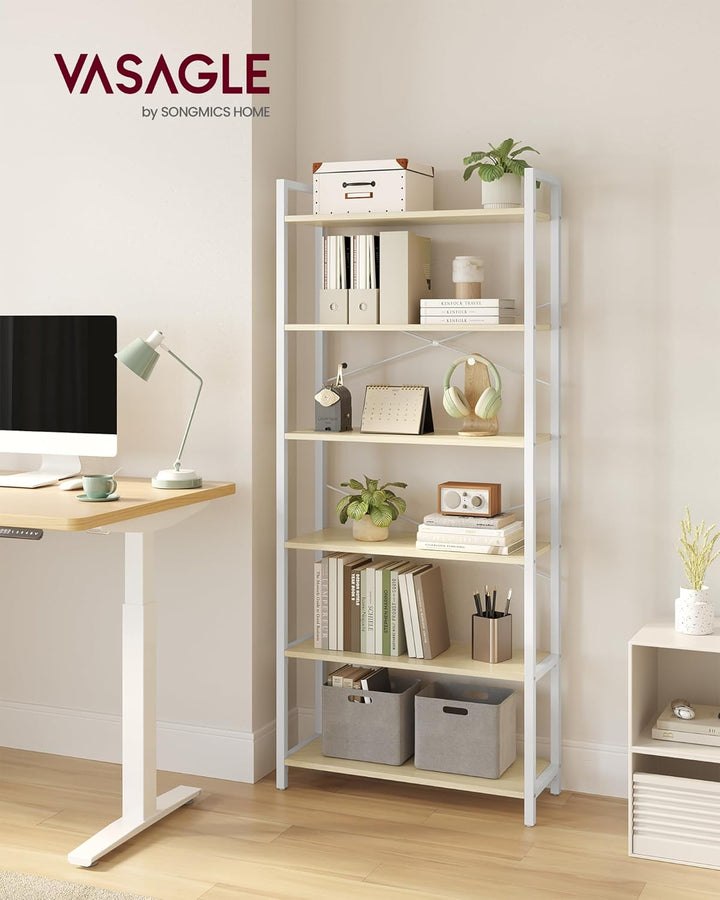 VASAGLE Regal, Bücherregal, Standregal, DVD-Regal, mit 6 Ebenen, Büroregal, offene Ablagen, für Büro