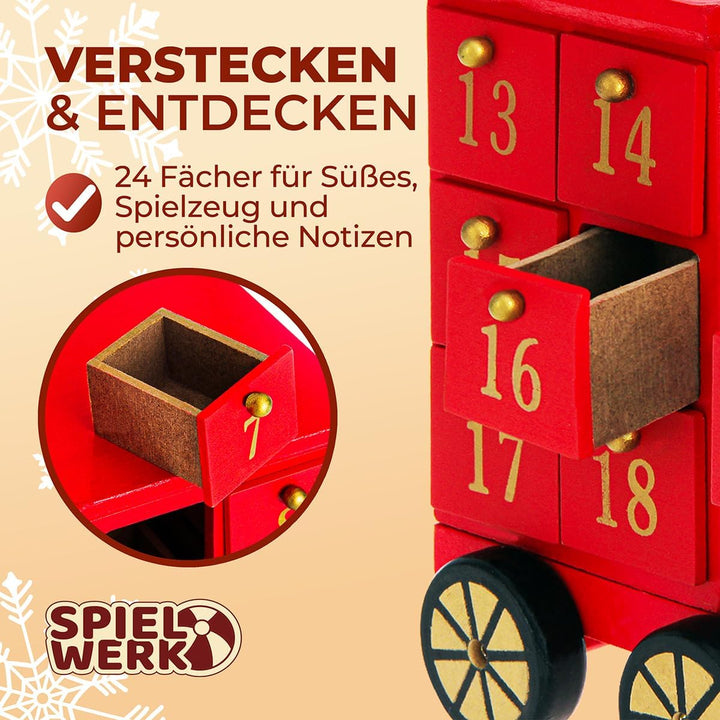 Spielwerk® Wiederverwendbarer Adventskalender Lokomotive Bunt Bemalt Zum Befüllen 24 Türchen Weihnac