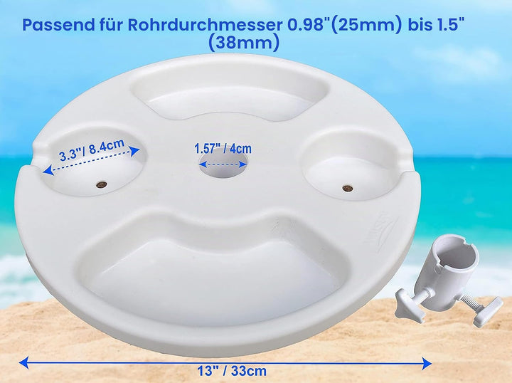 AMMSUN Sonnenschirmtisch aus Kunststoff mit 4 Becherhaltern, Weiss 12 Inch weiss 12 Inch Weiss-30,5