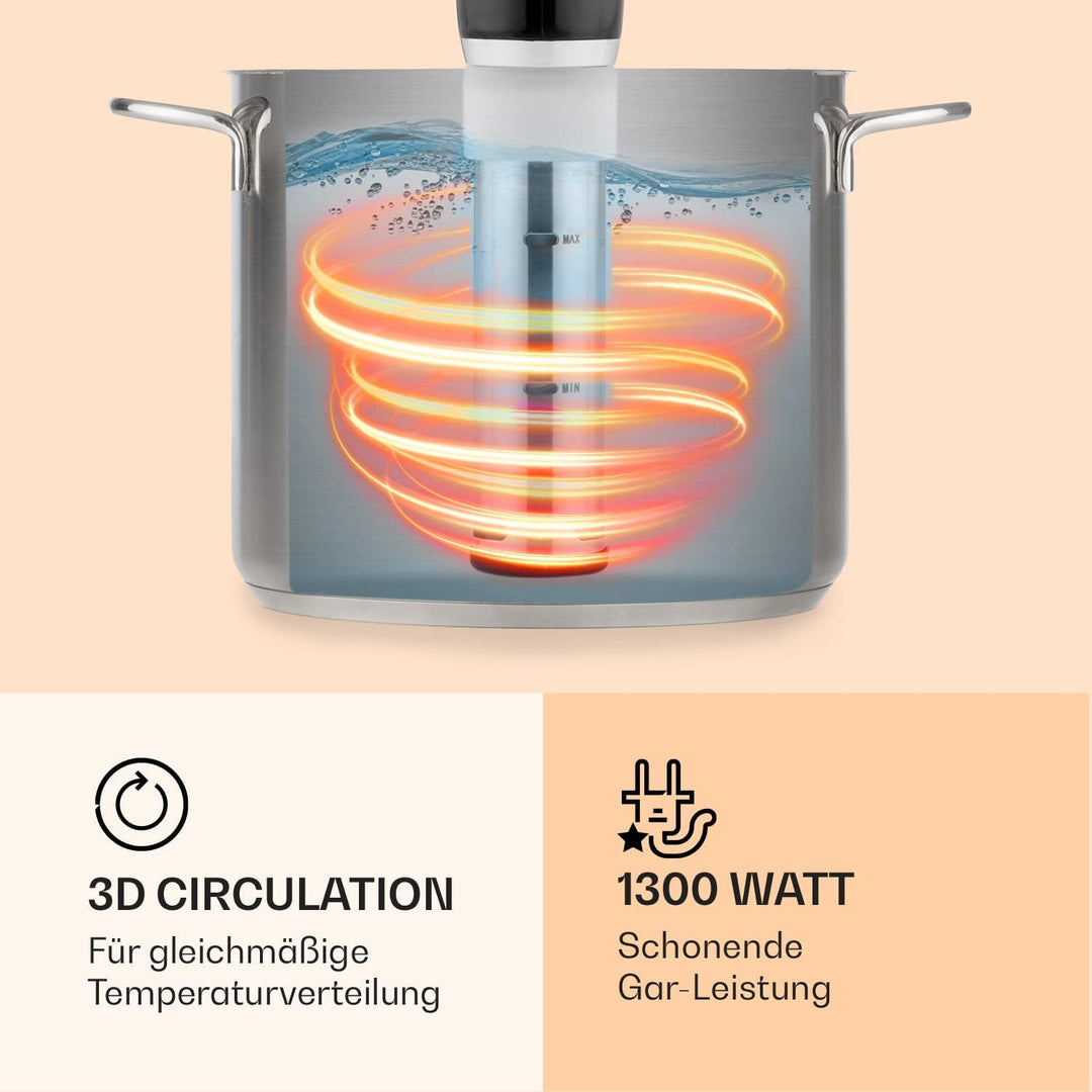 Klarstein Quickstick- Sous-Vide Garer, Präzisionskochtopf, Schongarer, 1300 Watt, Timerfunktion, 3D