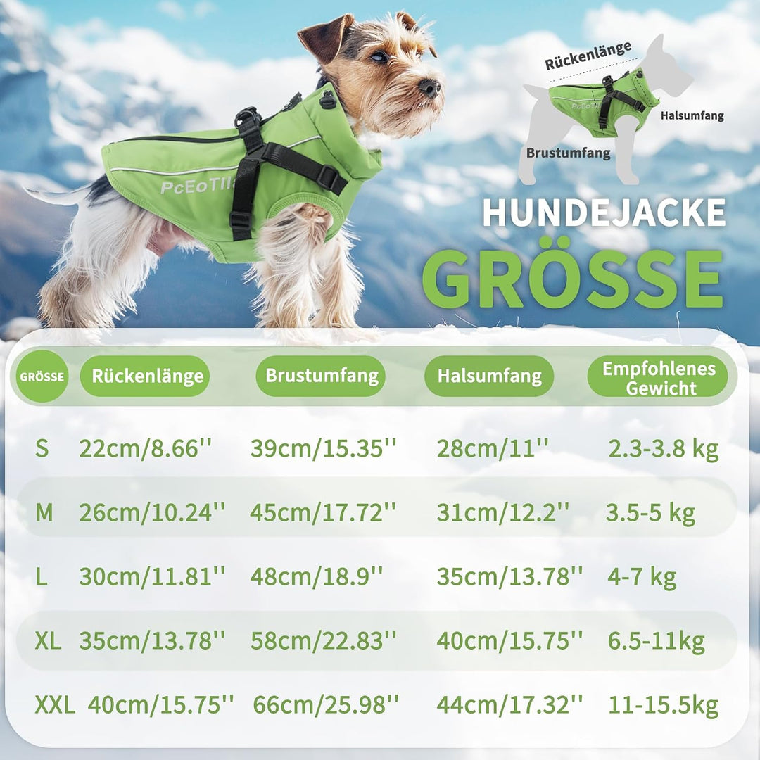 PcEoTllar Wasserdichter Hundemantel für kleine Hunde, warme reflektierende Jacke mit Geschirr für de