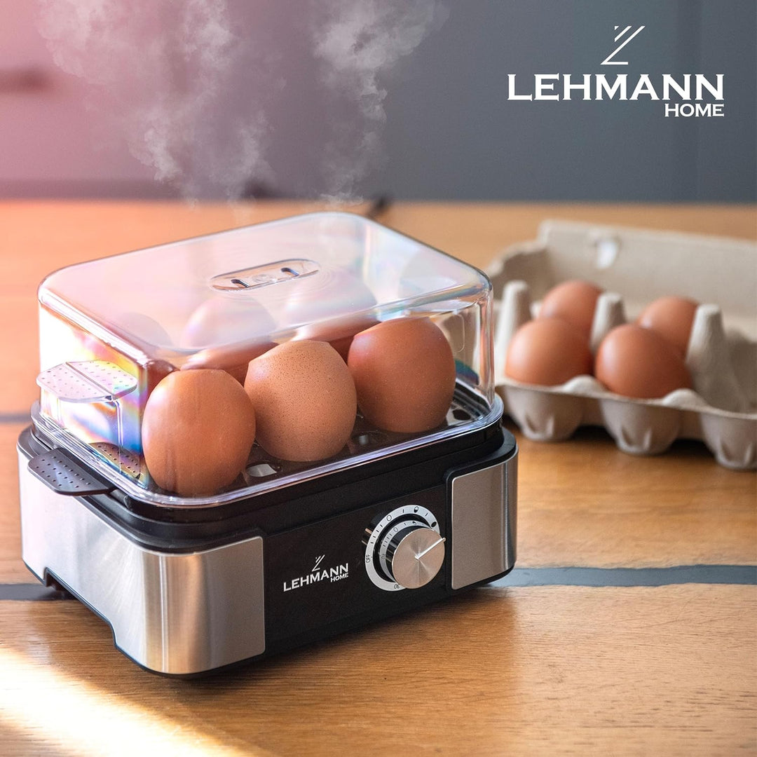 LEHMANN Eierkocher Edelstahl bis zu 6 Eier - Egg Cooker mit Härtegradeinstellung und Signalton - Per